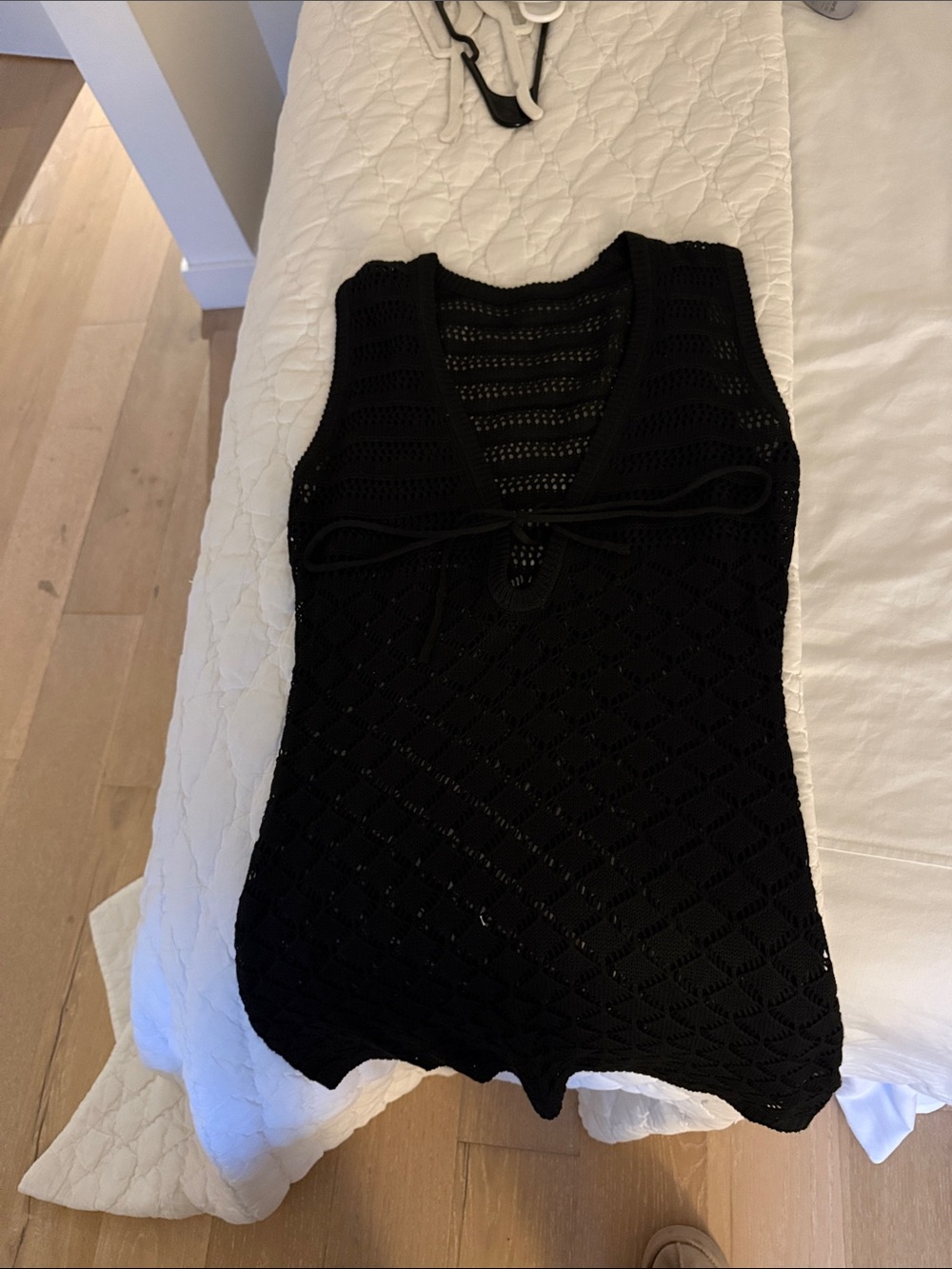 Black Crochet V-Neck Sleeveless Top